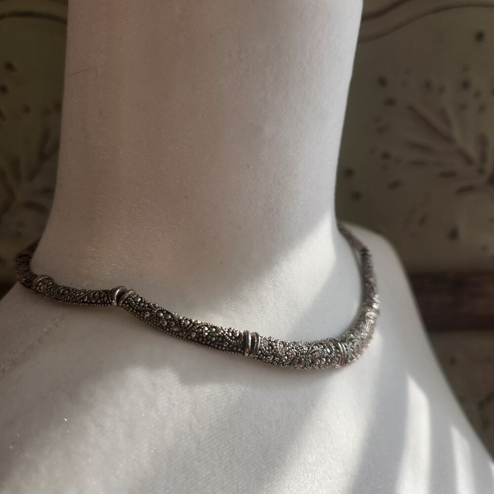 Premier Designs Silver "Marcasite" Choker Necklace 16” Wired Links - Picture 3 of 6